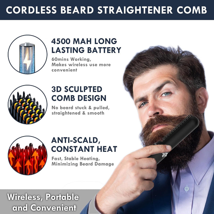 Viuyougor Alisador de barba para hombres, peine alisador de barba i...