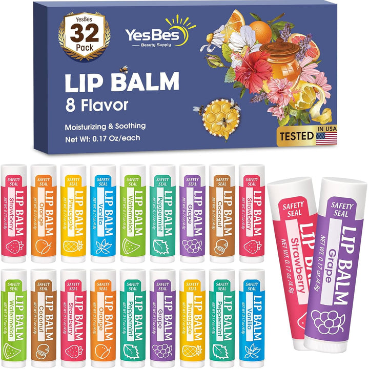 YesBes Paquete de 32 bálsamos labiales, bálsamo labial natural a gr...