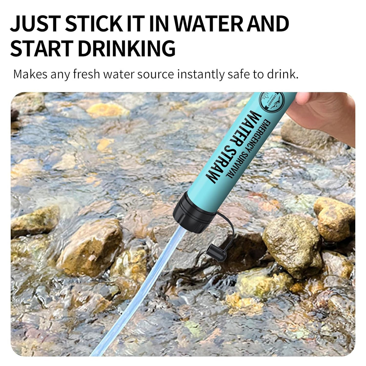 Paquete de 6 popotes de filtro de agua personal, color azul, sistema de purificación portátil para actividades al aire libre, incluyendo senderismo, campamento y pesca, accesorios de viaje