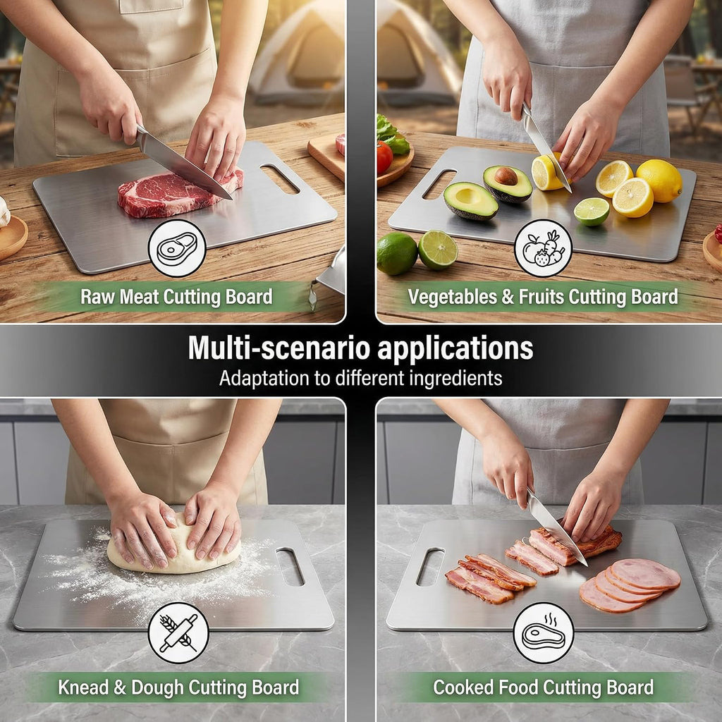 Katori Tabla de cortar de titanio para cocina, tablas de cortar de titanio 100% puro, tabla de cortar de titanio no tóxica de doble cara para cortar carne, verduras, frutas