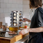 Organizador giratorio de especias con tarros (20 unidades), organizador de condimentos para gabinete, estantes de especias de cocina para encimera, organizador giratorio de especias de acero