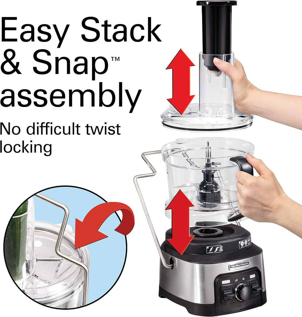 Hamilton Beach Professional Stack & Snap - Procesador de alimentos y espiralizador de verduras para rebanar, triturar y amasar, canal de alimentación extragrande de 3 pulgadas que cabe verduras