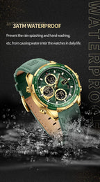 NAVIFORCE Relojes militares digitales para hombre, reloj analógico de cuarzo, resistente al agua, deportivo, multifuncional, correa de cuero, reloj de pulsera