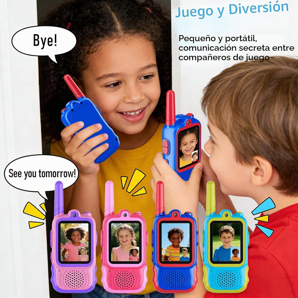 Startcan Walkie Talkies de video para niños, paquete de 2 juguetes Walkie-Talkie de largo alcance para diversión en interiores y exteriores, regalos de cumpleaños de Navidad para niños de 3 a 8 años