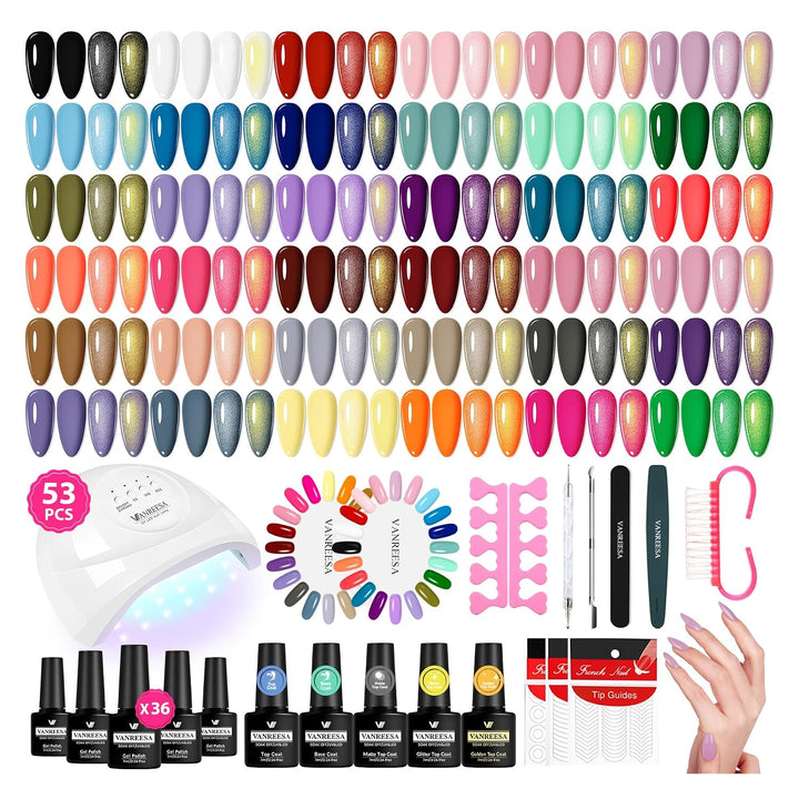 VANREESA Kit de esmalte de uñas de gel con luz UV, 53 piezas, juego...