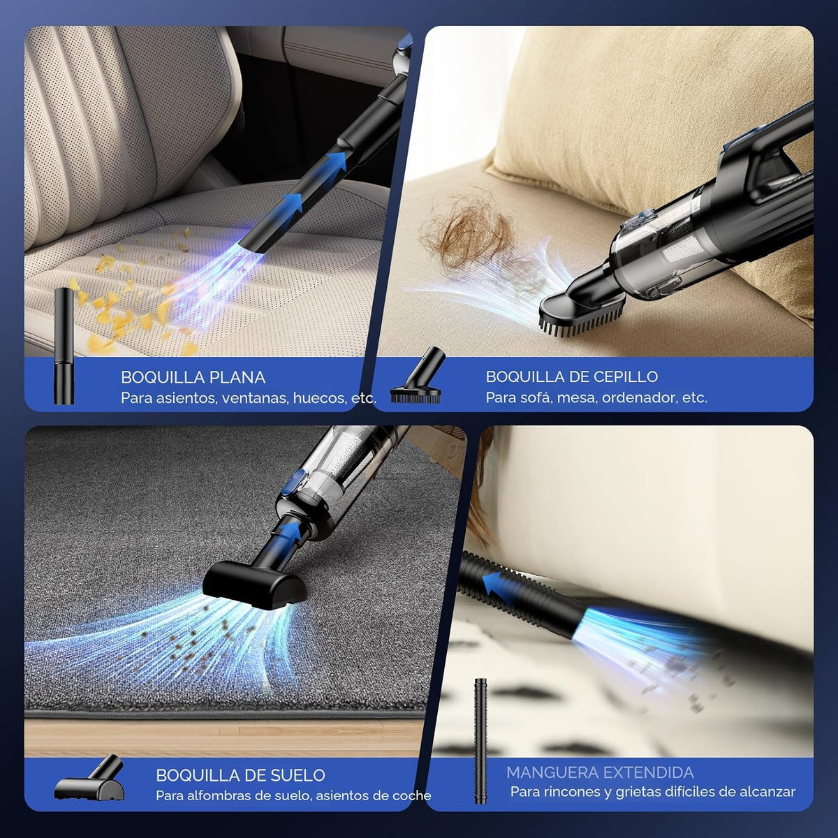 MONOZEL Aspiradora de Coche Portátil Inalámbrica, 18000Pa 2 en 1 Aspiradora y Soplador de Aire, Motor sin Escobillas de 130W Aspiradora de Mano Inalámbrica con Batería de 7800mAh, Luz LED, Múltiples