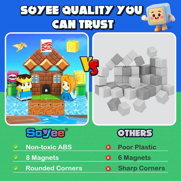 Soyee Bloques magnéticos, 100 unidades de bloques de construcción m...