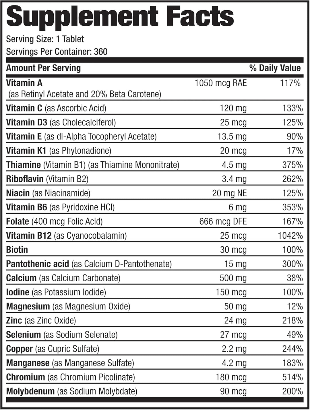 Bronson ONE Daily Multivitamínico Multimineral Completo 50+ para mu...