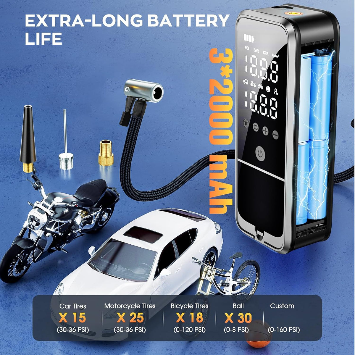 KZKB Compresor de aire portátil para inflar neumáticos, bomba de ai...