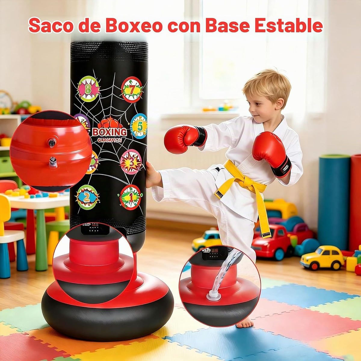 Saco Inflable de Boxeo para Niños, Saco de Boxeo de 63" con Bomba Eléctrica