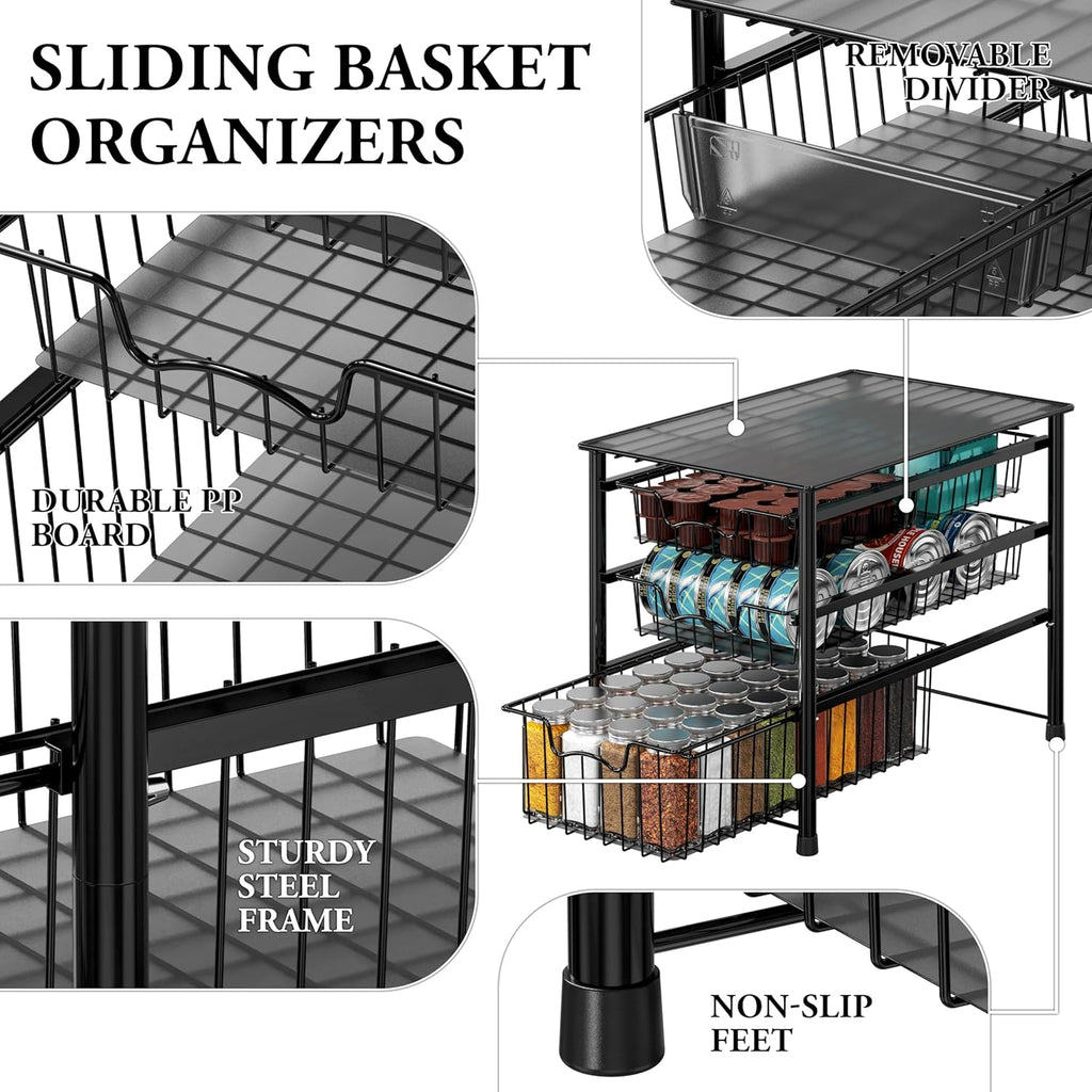 Simple Houseware Cajón organizador apilable de 3 niveles, color negro