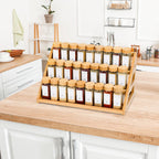 Estante para especias, organizador de especias, 3 niveles, de bambú, solución para almacenamiento de especias en cocinas, encimeras, salas de almacenamiento y otros lugares