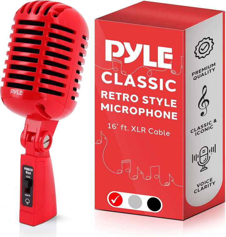 Micrófono clásico retro Pyle PDMICR42R con cable de 16 pies, color...