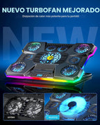 Almohadilla de enfriamiento para laptop, enfriador de laptop con luces RGB, 9 ventiladores para laptops de 15.6-19.3 pulgadas, almohadilla de enfriamiento con ventilador para laptop de