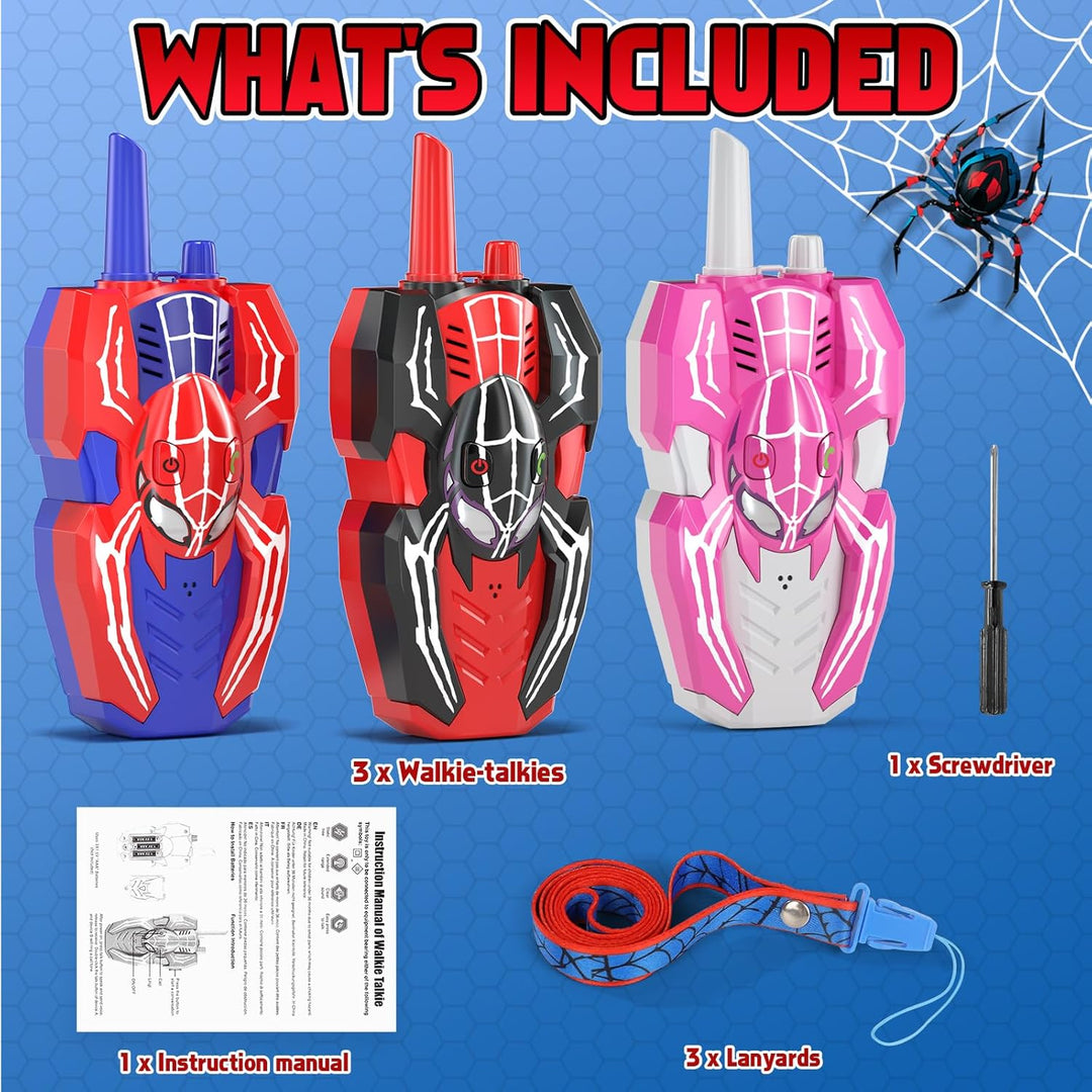 Paquete de 3 walkie talkies para niños, Spider juguetes paquete de...