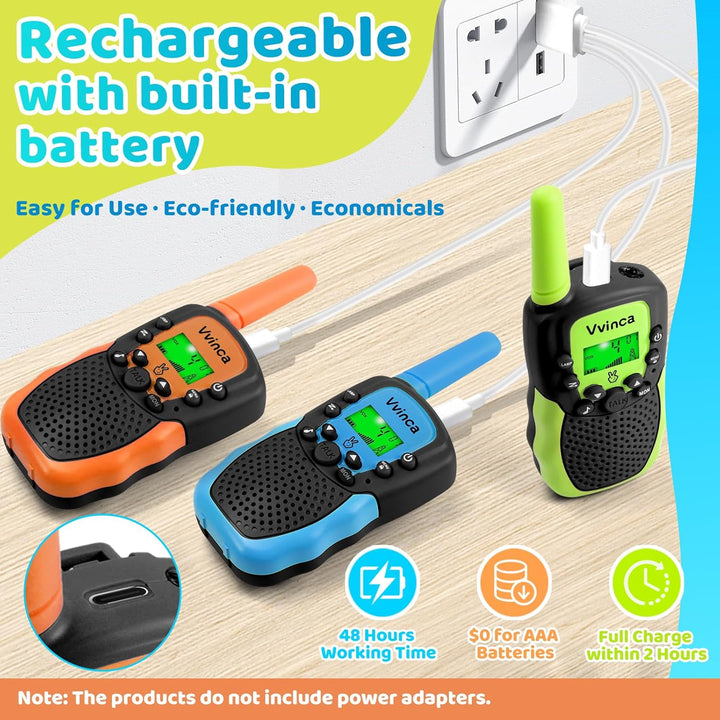 Vvinca Walkie Talkies para niños recargables paquete de 3, juguetes...