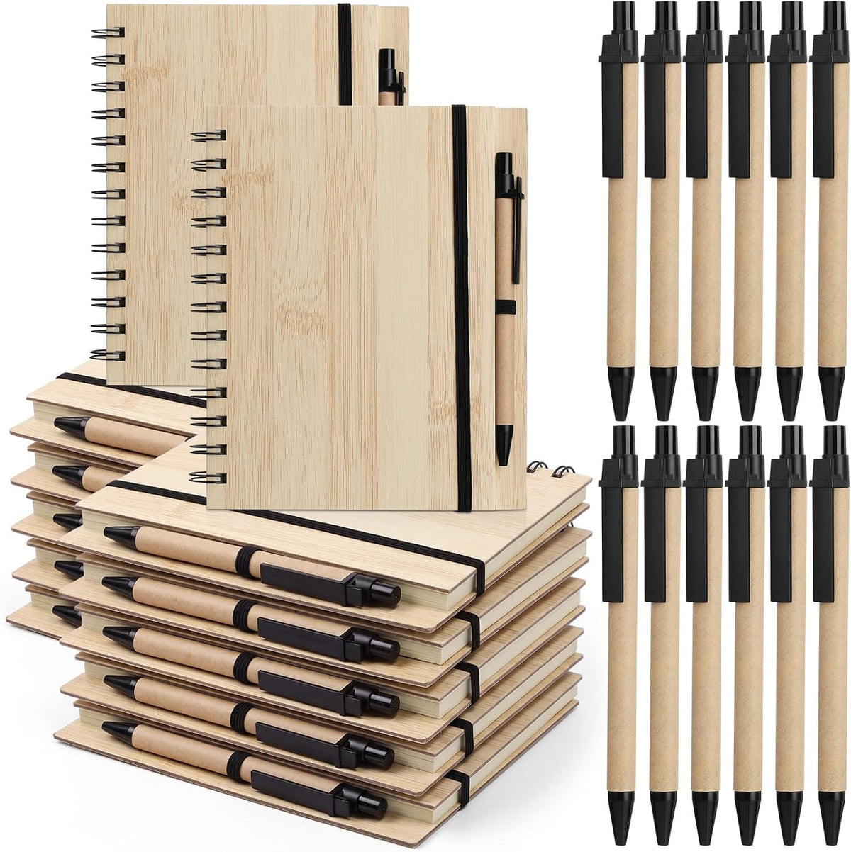 Paquete de 12 cuadernos B6 con tapa de madera con bolígrafo, 5 x