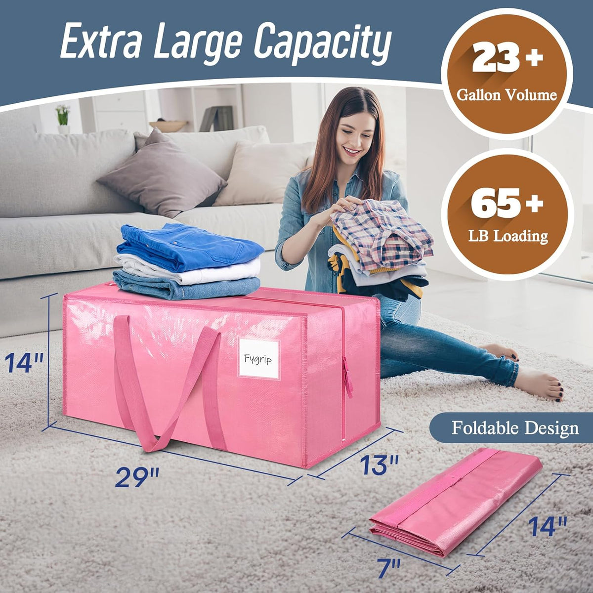 Paquete de 6 bolsas de mudanza grandes extra resistentes con cremallera fuerte y asas cómodas, bolsas de almacenamiento de ropa resistentes y duraderas, contenedores tipo tote, cajas de embalaje para