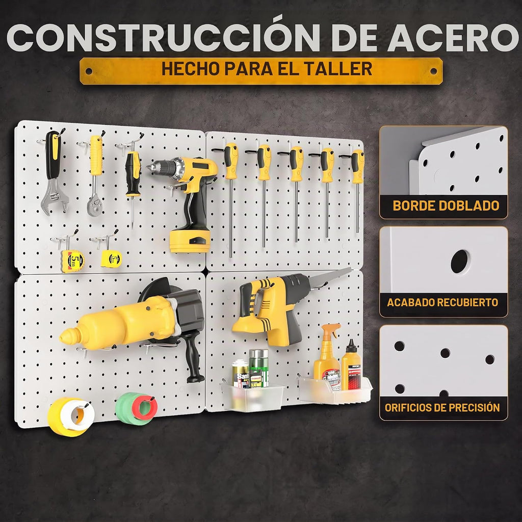 Kit organizador de tablero perforado, paquete de 4 paneles de metal de