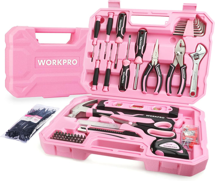 WORKPRO Juego de herramientas rosa, kit de herramientas de 258 piez...