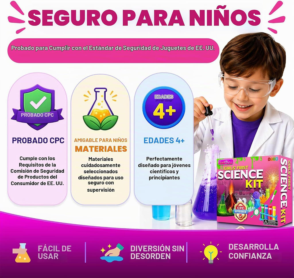 Jim & Gloria Kit de ciencia para niños, experimentos científicos para niños de 5 a 7 y 8 a 12 años, juguete educativo STEM, juego de química con experimentos de volcán, regalo de cumpleaños para niños y niñas, actividad de aprendizaje práctica