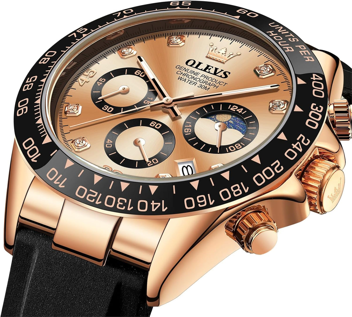 OLEVS Relojes Cronógrafo Masculinos de Moda Empresarial Analógico Quartz Reloj de Pulsera para Hombre, Cinturón de Silicona a prueba de agua con Luminiscente, Calendario