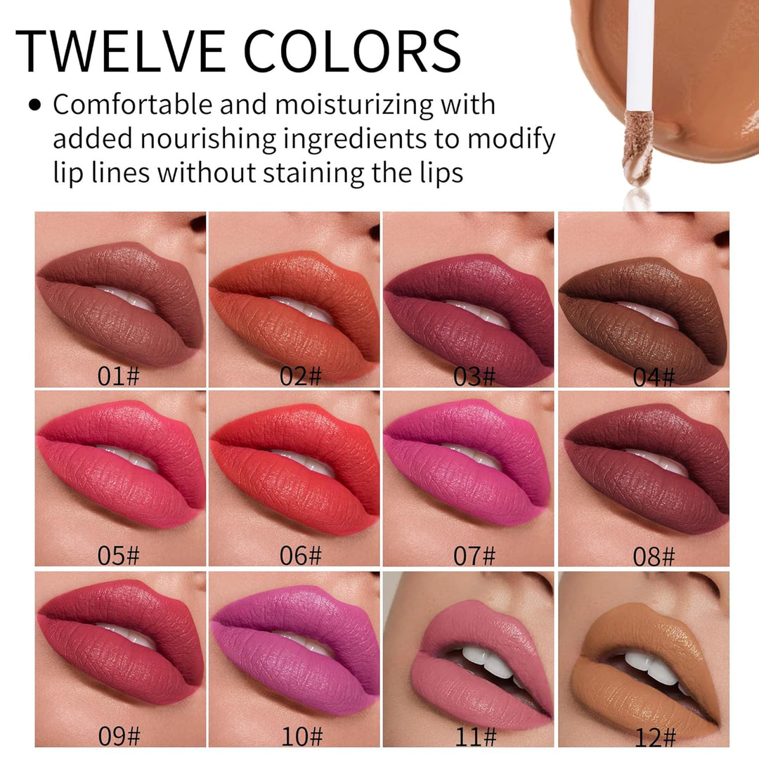 12 Colors Liquid Lipstick Set, Long Lasting Smudge Proof, High Pigm...
