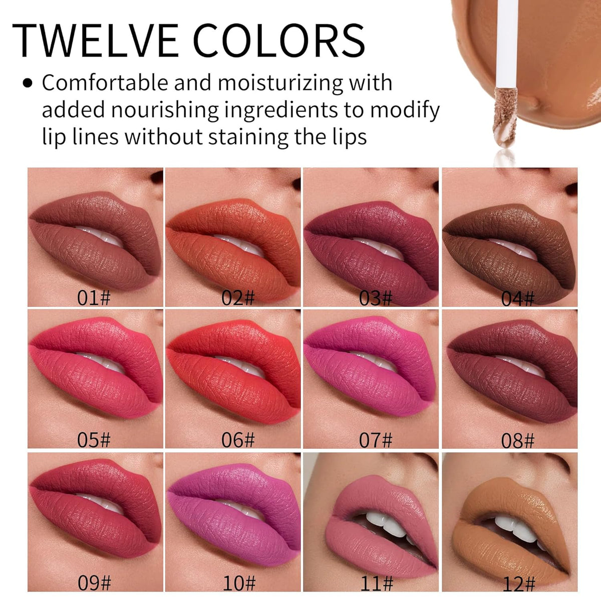 12 Colors Liquid Lipstick Set, Long Lasting Smudge Proof, High Pigm...