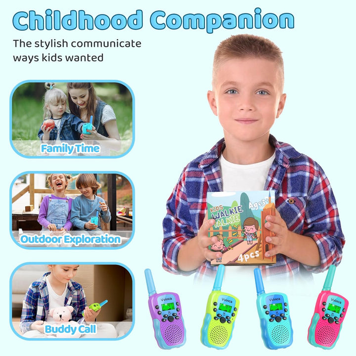 Vvinca Walkie Talkies para Niños Recargables Paquete de 4, Walkie T...