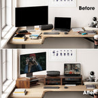 Fenge Soporte para monitor doble, estante de escritorio de esquina con