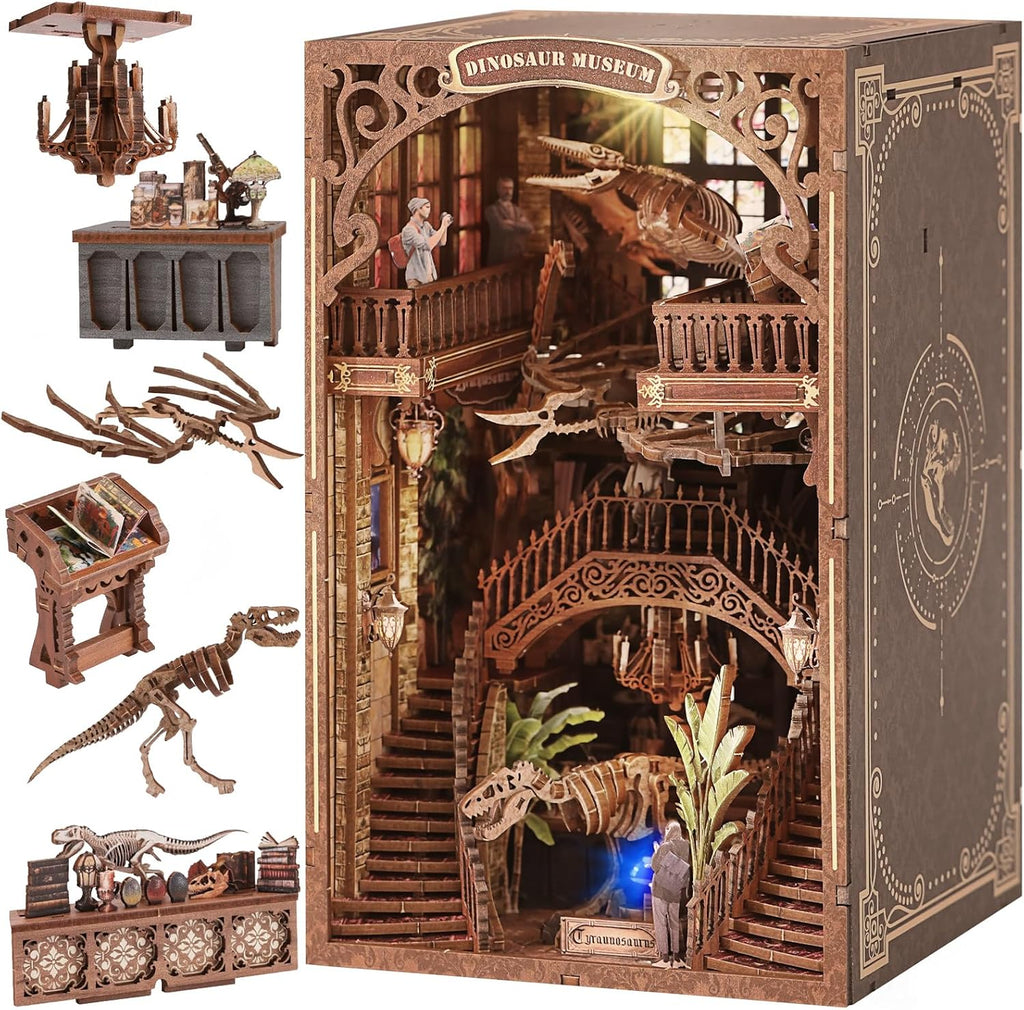2026 Nuevo Kit de Biblioteca de Dinosaurios para Estantería con Luz LED y Impresión de Polvo