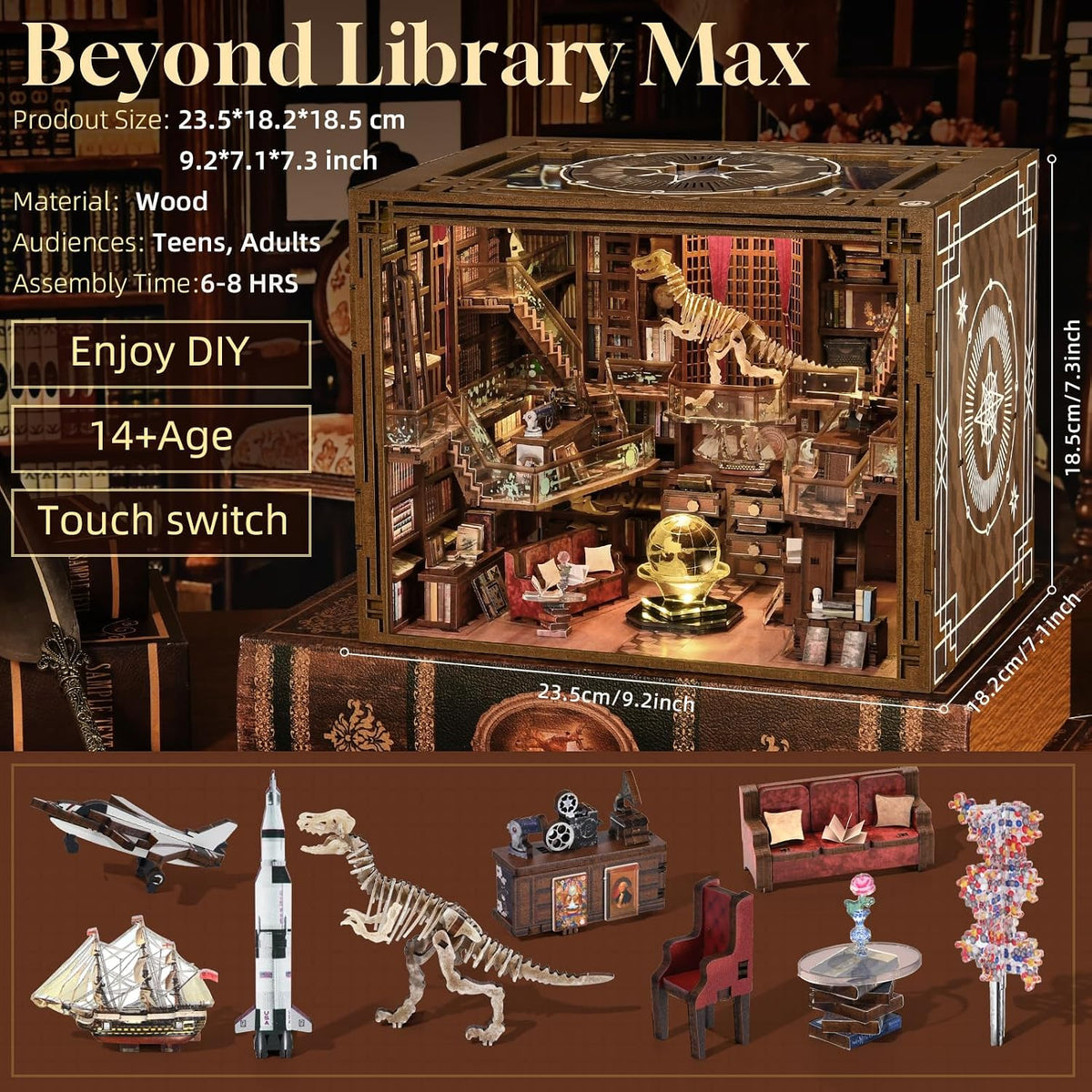 Beyond Library Max - Kit de rincón de libros en miniatura, casa de muñecas