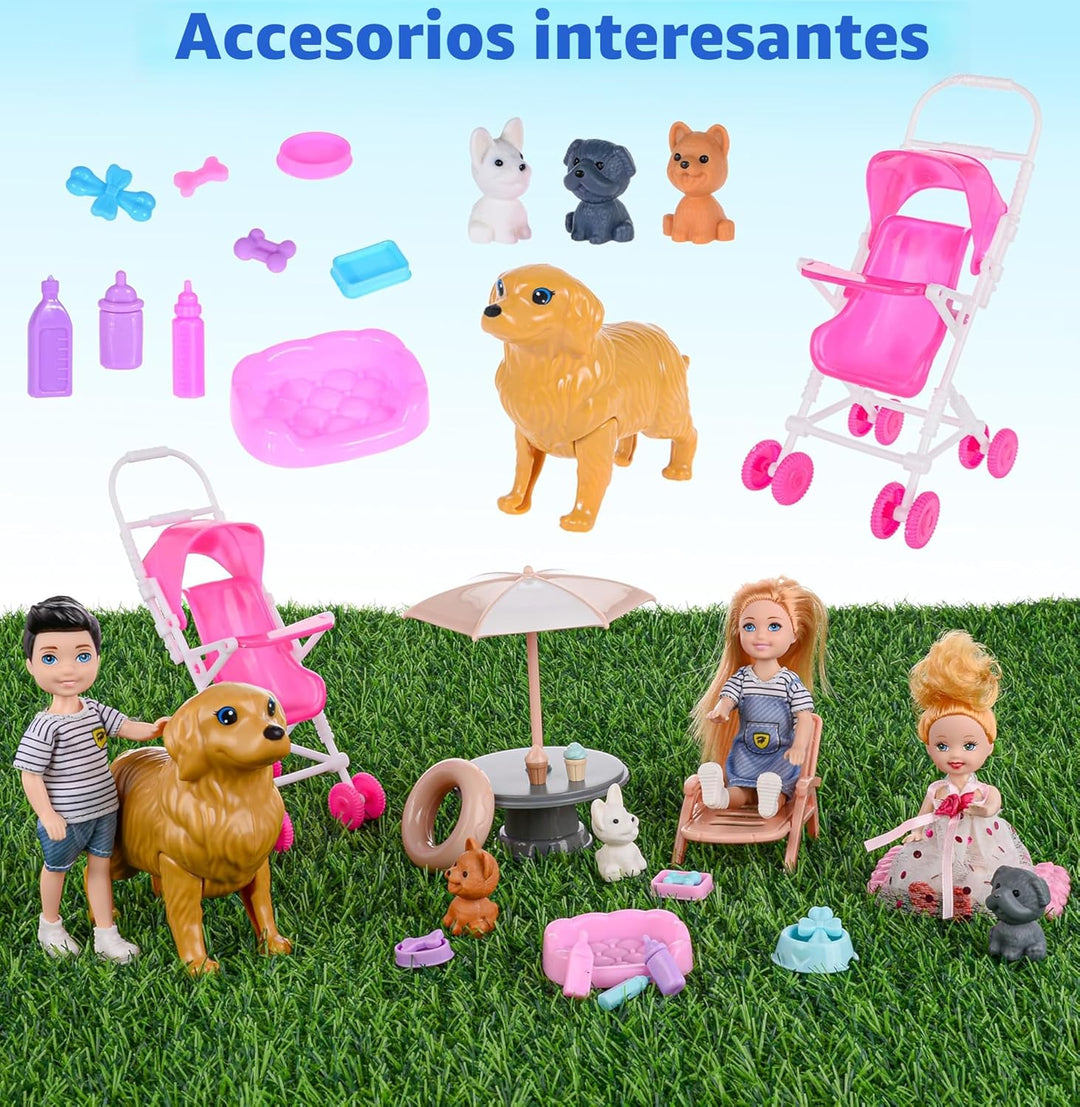 Set de juego familiar de muñecas dollbie con carriola de bebé - 6 p...