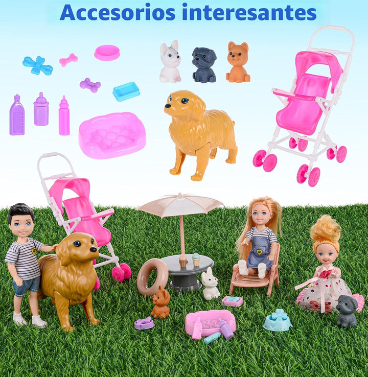 Set de juego familiar de muñecas dollbie con carriola de bebé - 6 p...