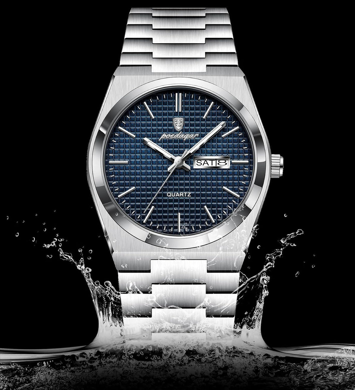 Poedagar Reloj de pulsera para hombre, moda de negocios, luminoso, impermeable, fecha, semana, reloj de acero inoxidable, informal, relojes de cuarzo para hombre
