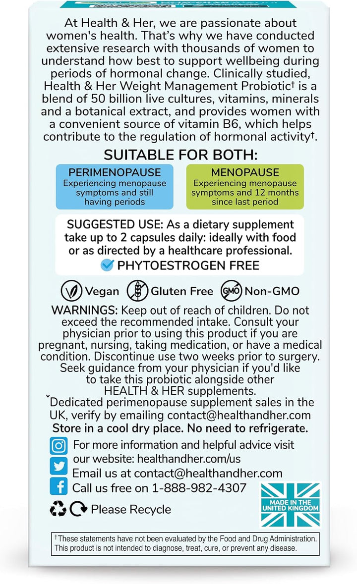 Health &amp; Her Probióticos para el control de peso para mujeres,...