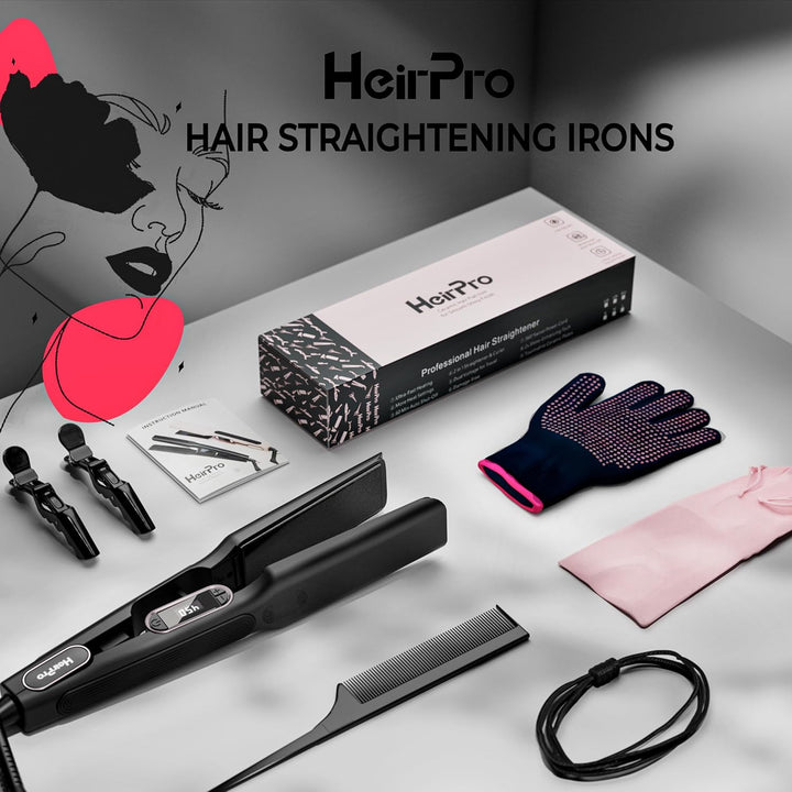 HeirPro Plancha de cerámica con placa flotante 3D, plancha de pelo...