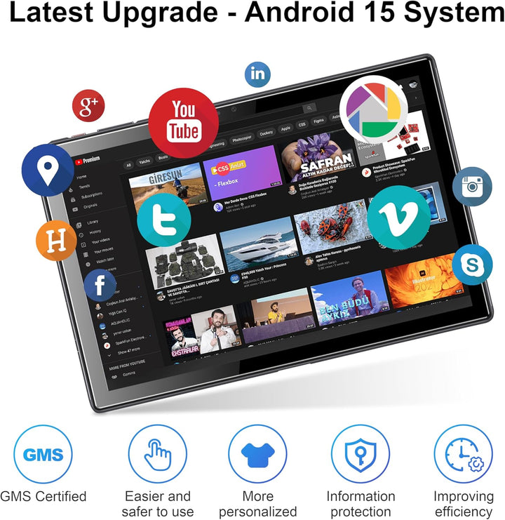Tablet, tabletas Android 15 de 10.1 pulgadas, 8 GB de RAM 64 GB ROM...