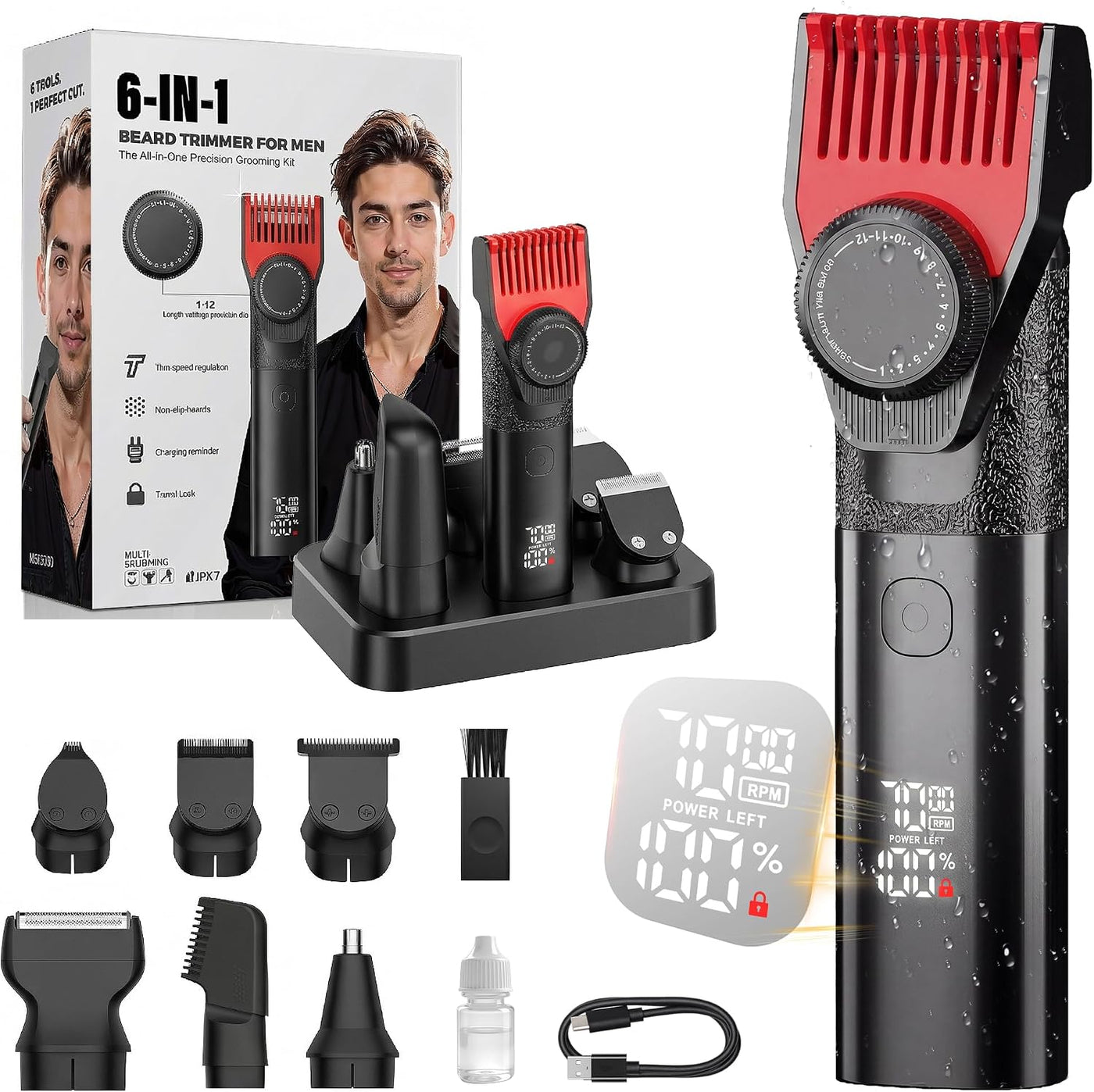 Recortadora de barba para hombres, kit magnético todo en uno para h...