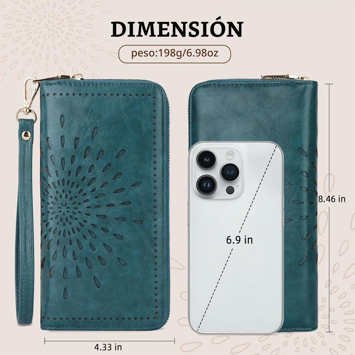 APHISON Billetera para mujer, gran capacidad, monedero, tarjetero, RFID, pulsera, teléfono, cremallera, moneda, bolsillo de viaje