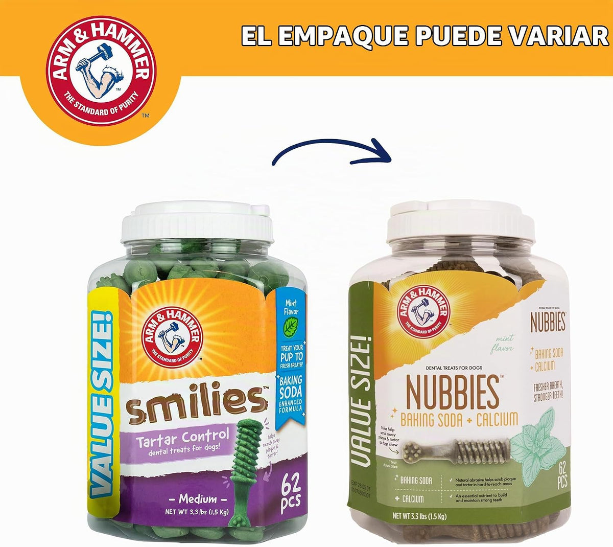 ARM & HAMMER Nubbies, golosinas dentales para perros, sabor menta