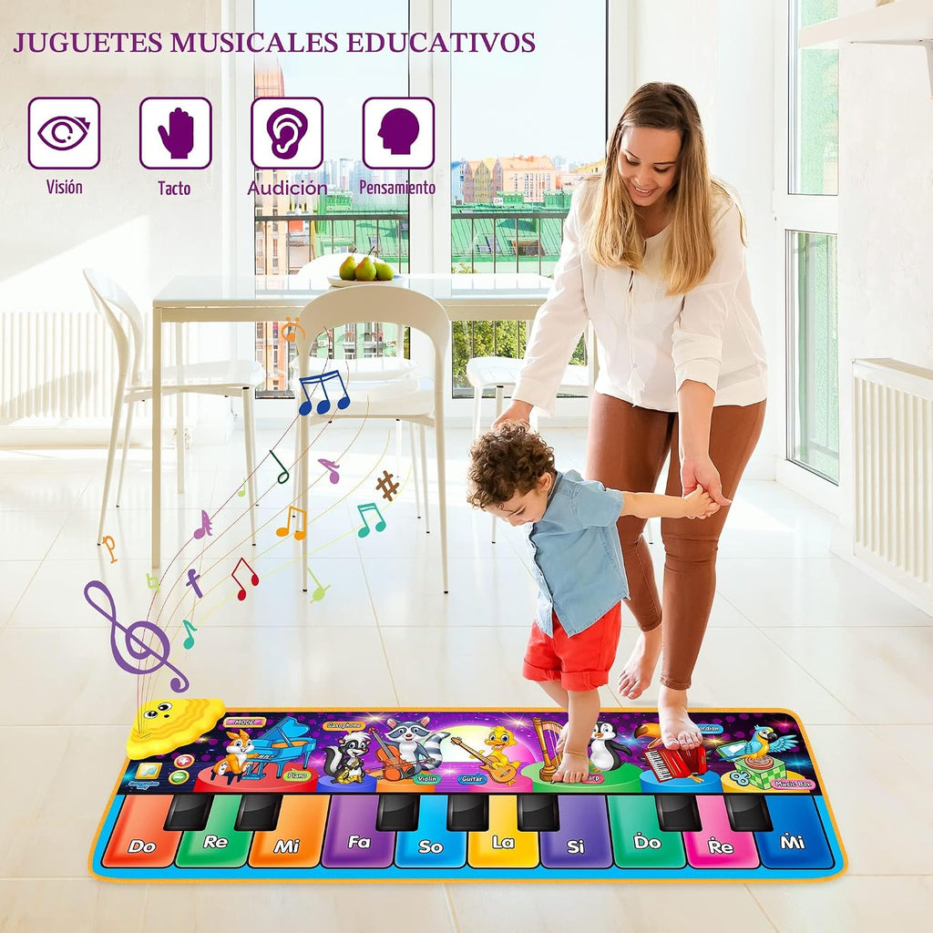 Alfombrillas musicales de piano para niños con 25 sonidos musicales, juguetes musicales, teclado de piano para bebé, alfombra, manta de animal, tapete táctil, juguetes de educación temprana para niñas