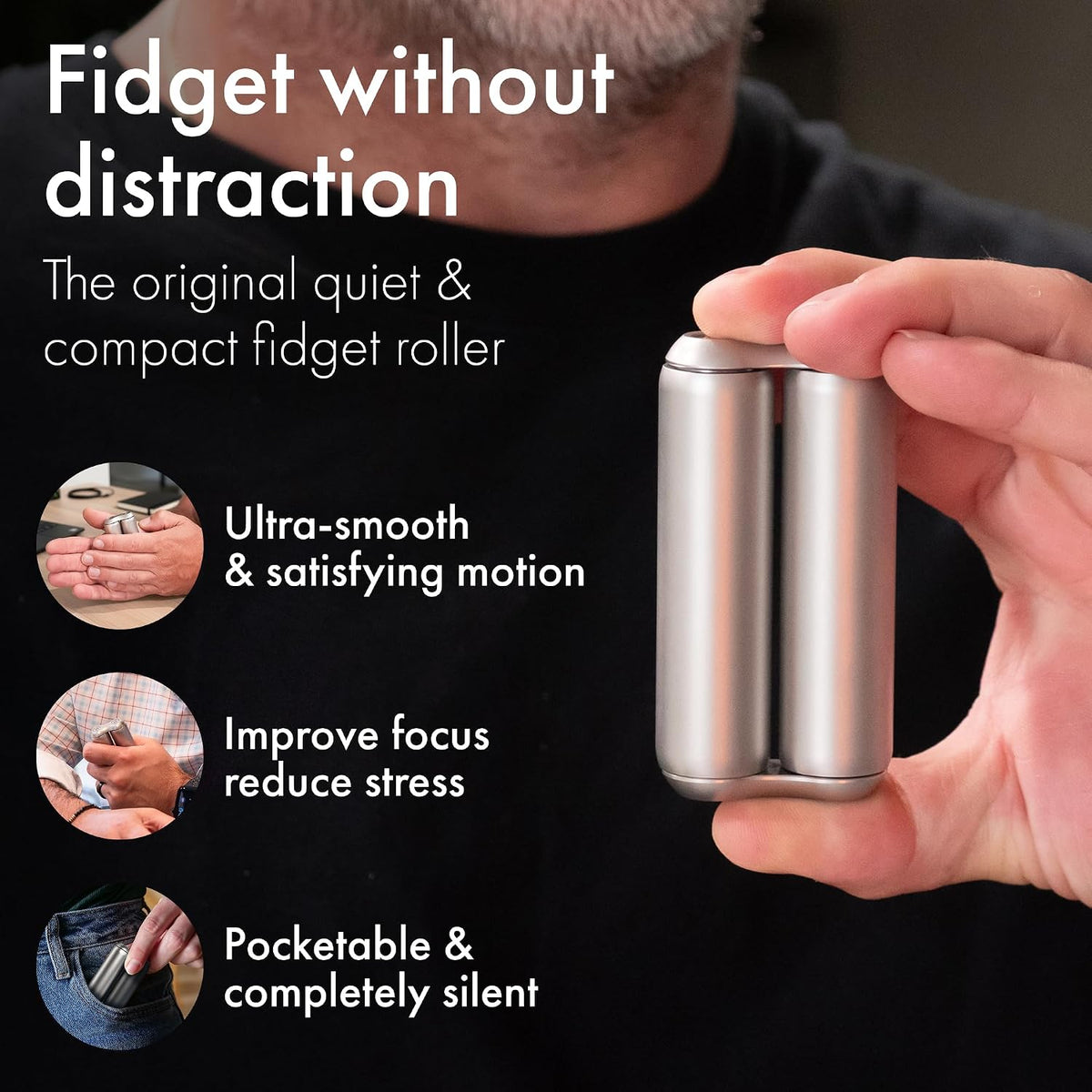ONO Roller - Juguete antiestrés de mano para adultos | Ayuda a aliviar el estrés, la ansiedad, la tensión | Promueve el enfoque, la claridad | Diseño compacto y portátil (mate, tamaño completo, acero