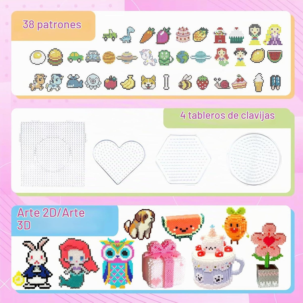 Kit de 11000 cuentas fusibles - Juego de cuentas de 5 mm de 20 colores con caja de almacenamiento, tablero de clavijas, papel de planchado y accesorios, kits de arte y manualidades para niños de 5
