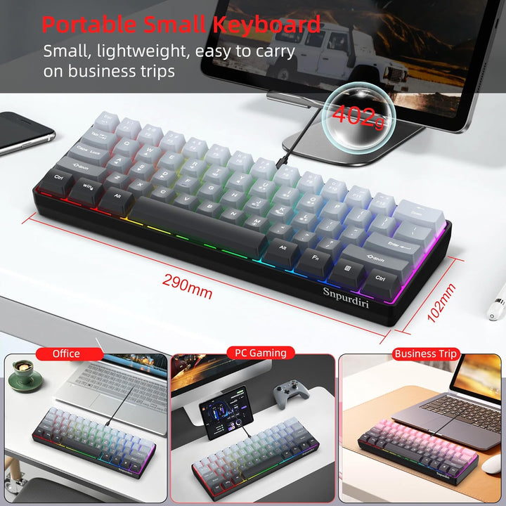 Snpurdiri - Teclado para videojuegos 60% con cable, retroiluminado...