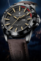 Poedagar Reloj de pulsera para hombre, de lujo, impermeable, luminoso, con fecha, para la semana, para negocios, esfera grande, de cuarzo, deportivo, de cuero, para hombre