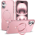 SKYLMW Compatible con iPhone 16 Funda con Soporte Magnético Invisible de Anillo O Funda de Grado Militar para iPhone 16 6.1" [Compatible con Mag-Safe][Gran Sensación de Agarre], Oro Rosa
