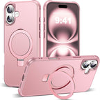 SKYLMW Compatible con iPhone 16 Funda con Soporte Magnético Invisible de Anillo O Funda de Grado Militar para iPhone 16 6.1" [Compatible con Mag-Safe][Gran Sensación de Agarre], Oro Rosa