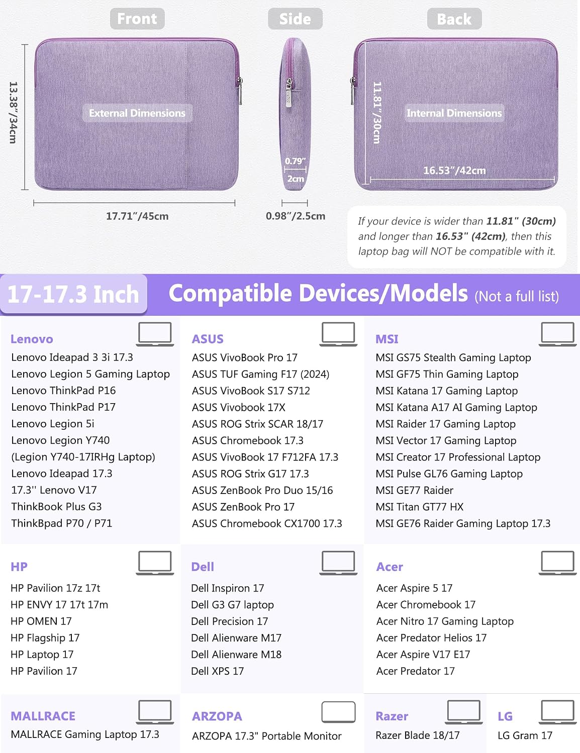 HYZUO Funda para portátil de 17-17.3 pulgadas, juego de bolsas para...