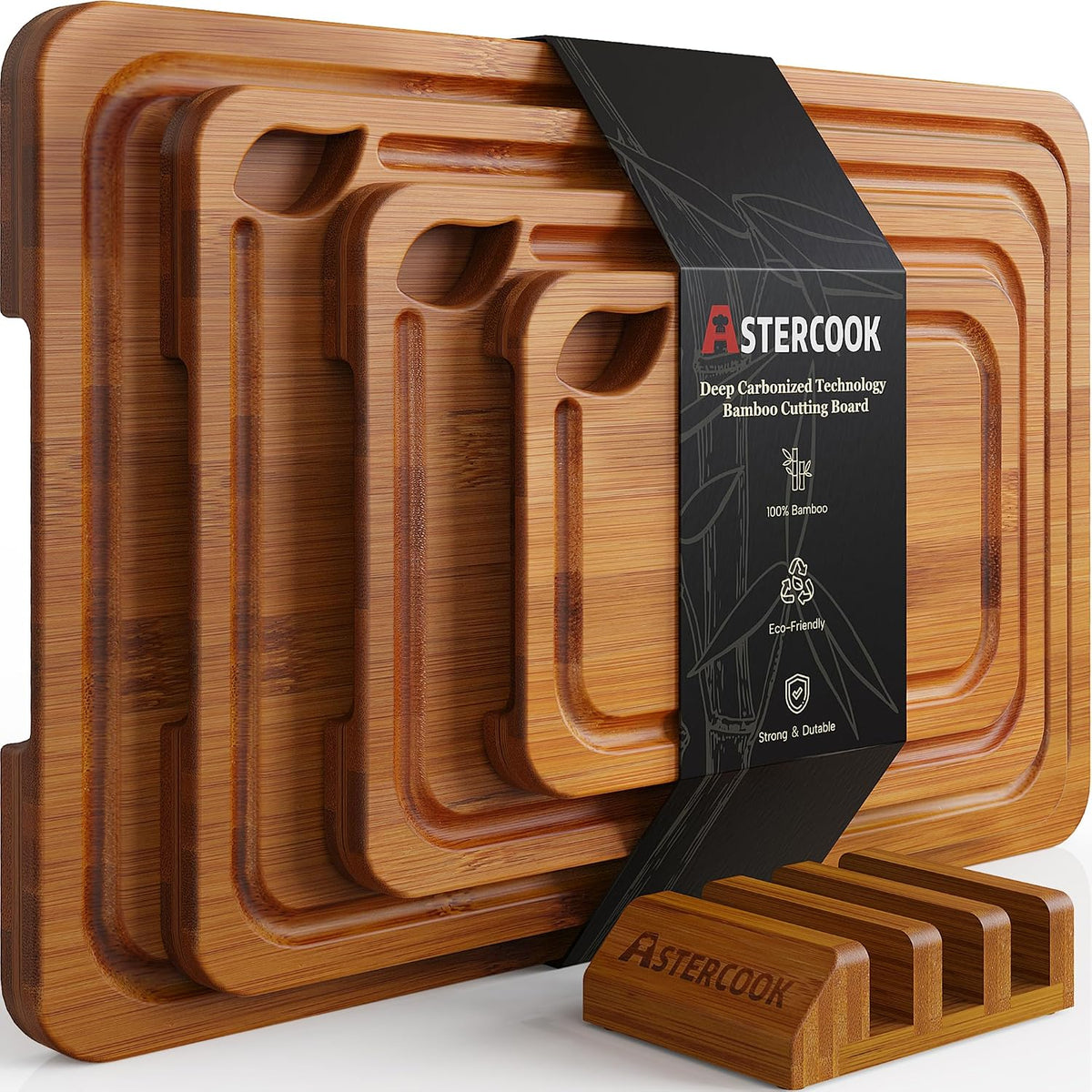Astercook Tablas de cortar de bambú carbonizado profundo para cocina